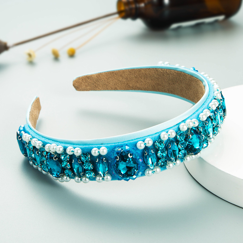 European and American teardrop-shaped glass diamond crystal pearl fashionable and trendy headband Item Picture