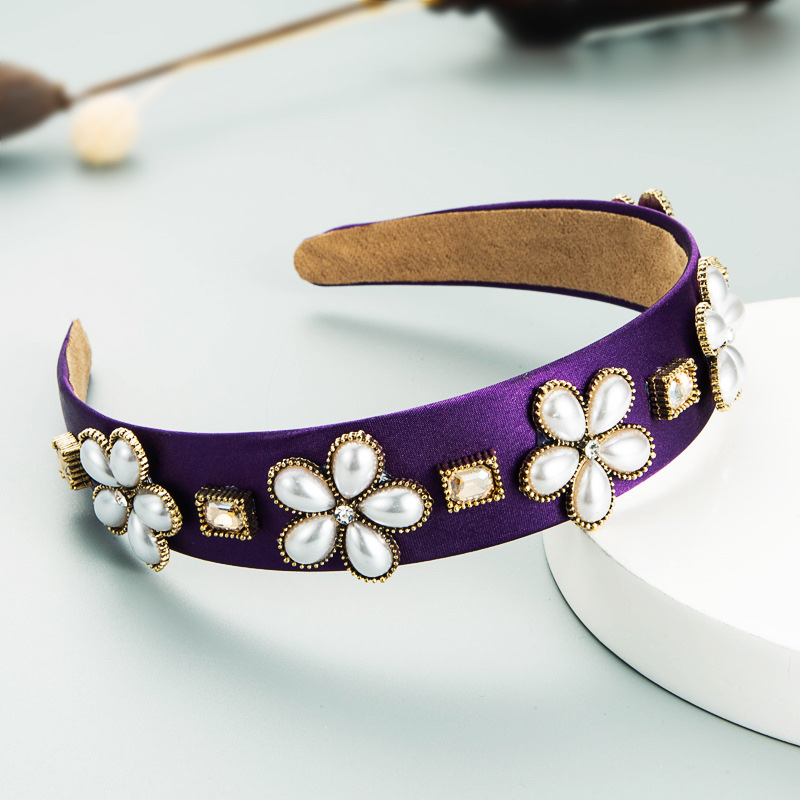 Baroque-style retro pearl flower headband Specification drawing