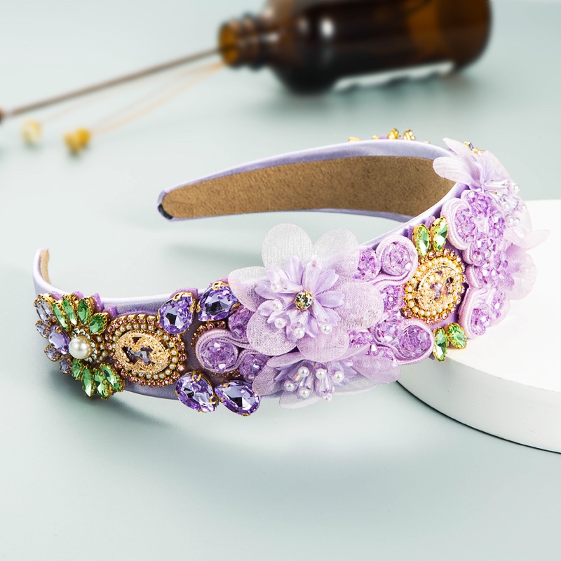 New European and American garland headwear, French super fairy crystal headband purple full figure