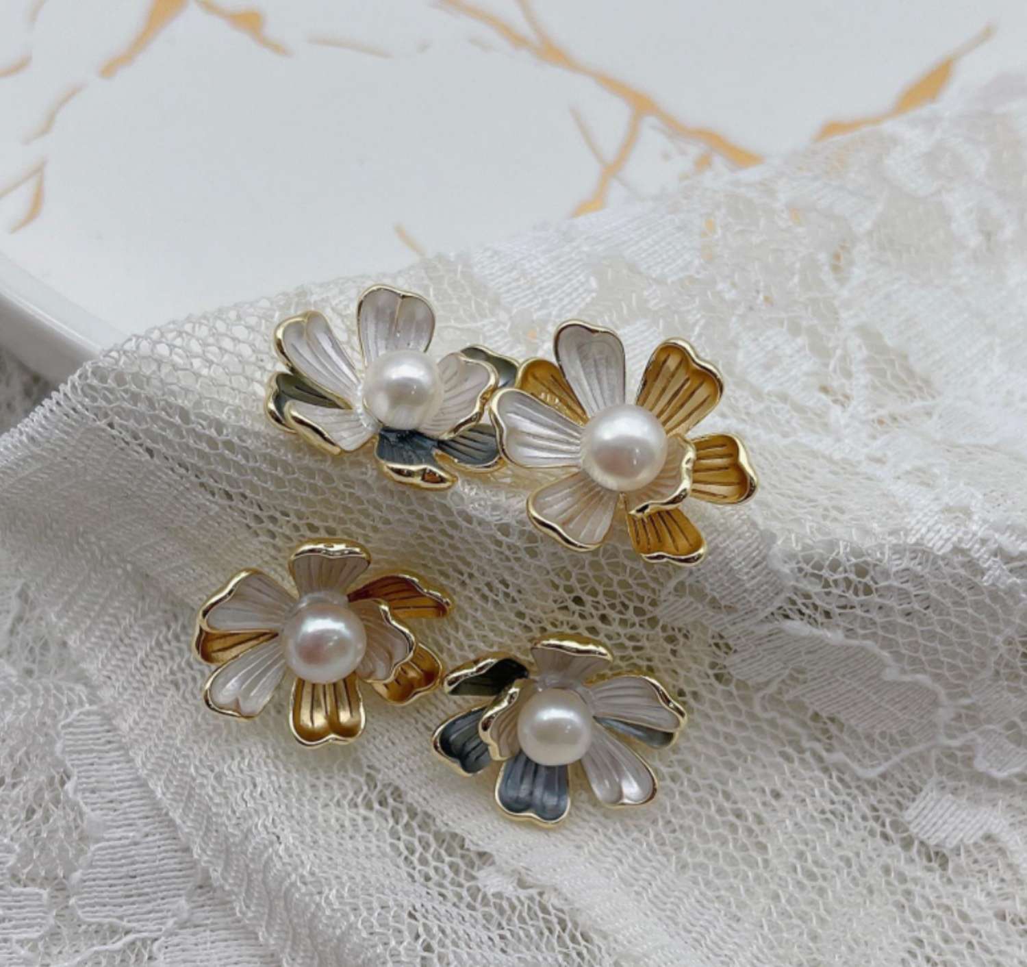 New S925 silver needle patchwork color flower stud earrings details Picture