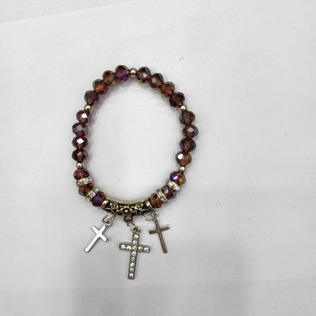 Black Crystal Alloy Accessories Wear Bead Bracelet Retro National Cross Pendant Series Handmade Diy Wear Bead Elastic Hand Beaded Straight For Hand Decoration European And American Dragon Jewelry 1119 Specification drawing