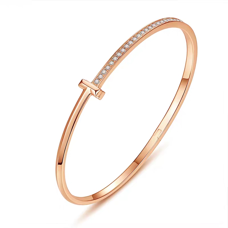 网红双开口字母手镯满钻玫瑰金手环手镯轻奢小众