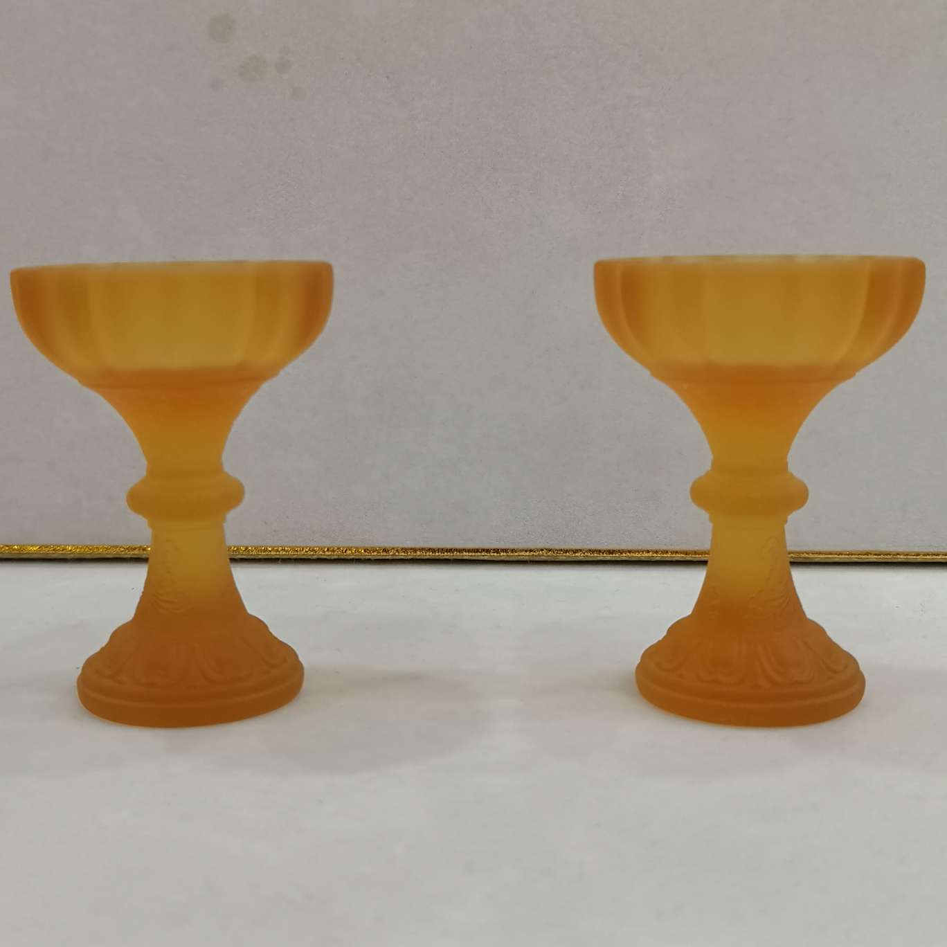 A glass amber candlestick details Picture