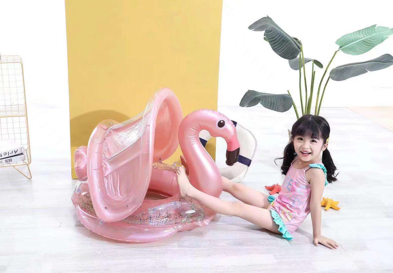 PVC充气底带蓬火烈鸟座圈火烈鸟泳圈产品图