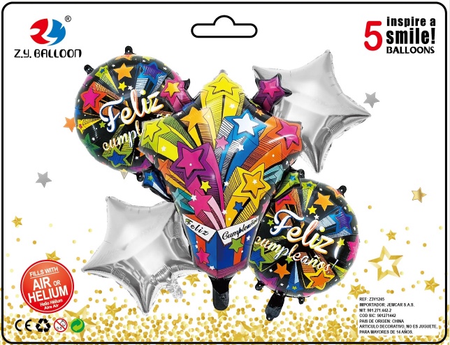西语生日黑色礼盒铝膜气球5件套装 各种生日派对房间装饰用品 多款可选 1212店面 可订做详情图2