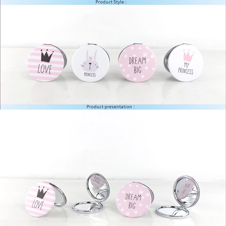 Gao Ning Accessories 4669 Ordinary Mirror, round 12, round row, cute printed double-sided mirror, convenient for girls to carry when going out, essential for makeup