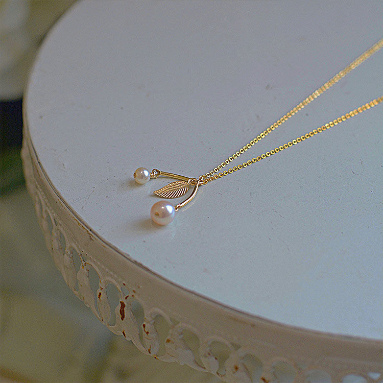 62 sterling silver pearl necklace, women's collarbone chain, little cherry Korean version, simple ns, trendy, versatile and elegant, 14k gold-plated, does not fade