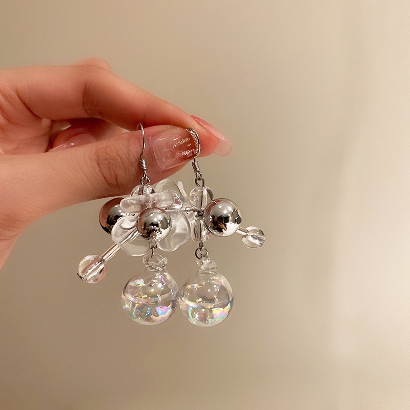 水晶玻璃球亚克力花朵耳钩耳环韩国个性时尚清新设计感耳坠耳饰女