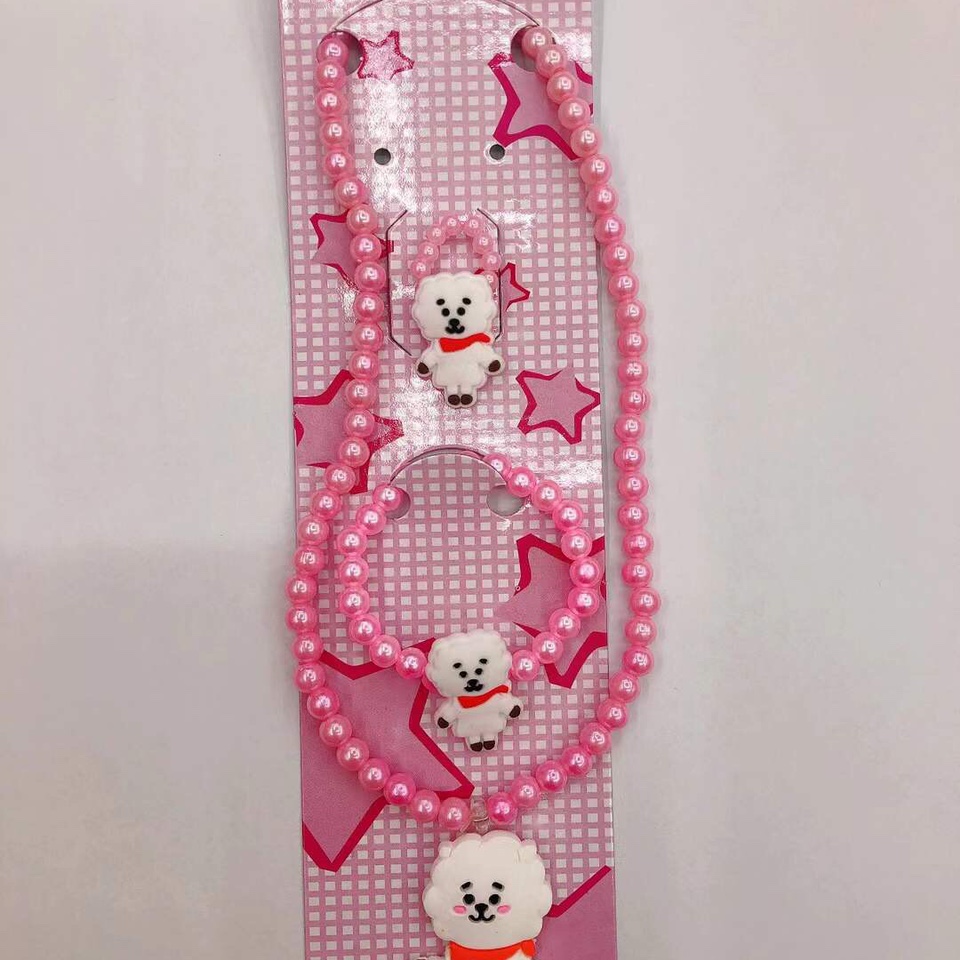 Children's pink necklace and bracelet dual-purpose style