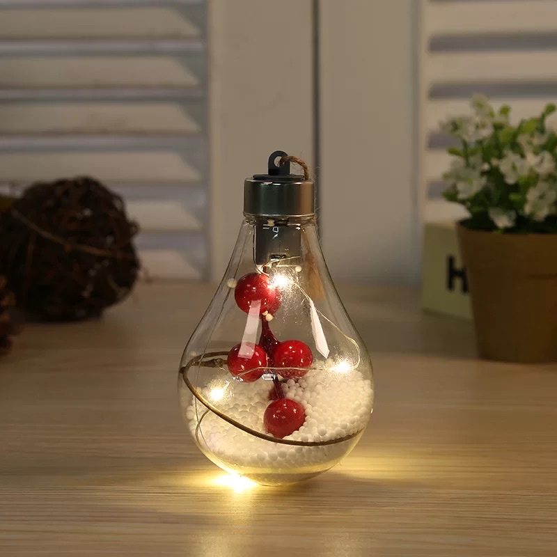 LED transparent Christmas balls, Christmas decorations, creative simulation bulbs, Christmas tree decoration pendants, plastic balls, 7*7*11, electronic red fruit balls, bubble lights Item Picture
