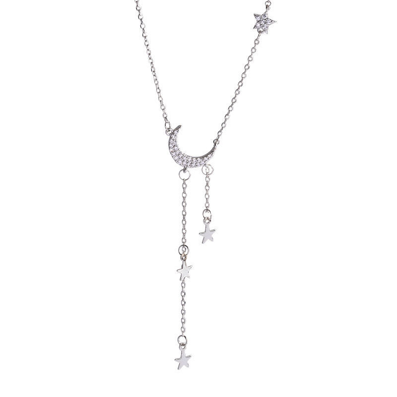 20 Star and moon fringe necklace female titanium steel necklace collarbone chain female everything does not fade boudoir necklace female model 2021 new model thumbnail