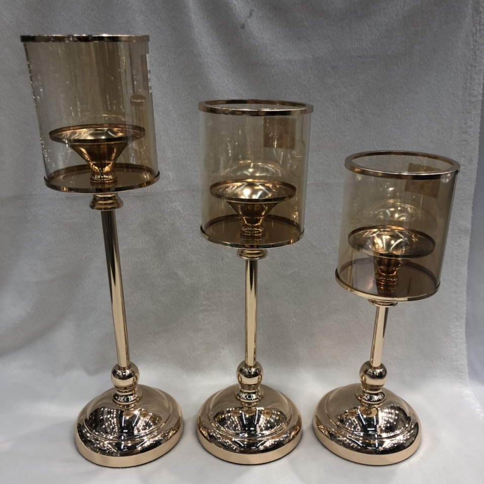 European metal candle tube gold glass candle holder Creative retro home decoration candle cup