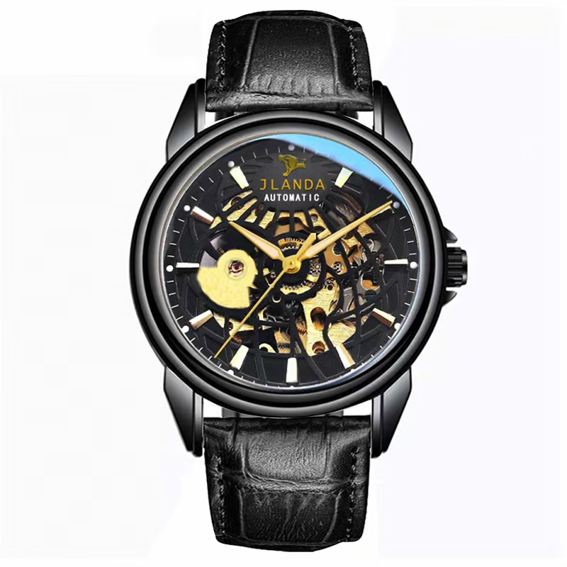 A popular online hit, Douyin and Kuaishou live-streamed men's watch with a genuine leather strap and a fully automatic mechanical waterproof design details Picture