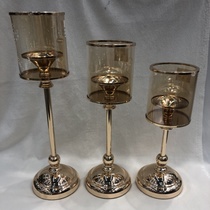 European metal candle cylinder gold glass candle holder creative retro home decoration candle cup crafts direct wholesale