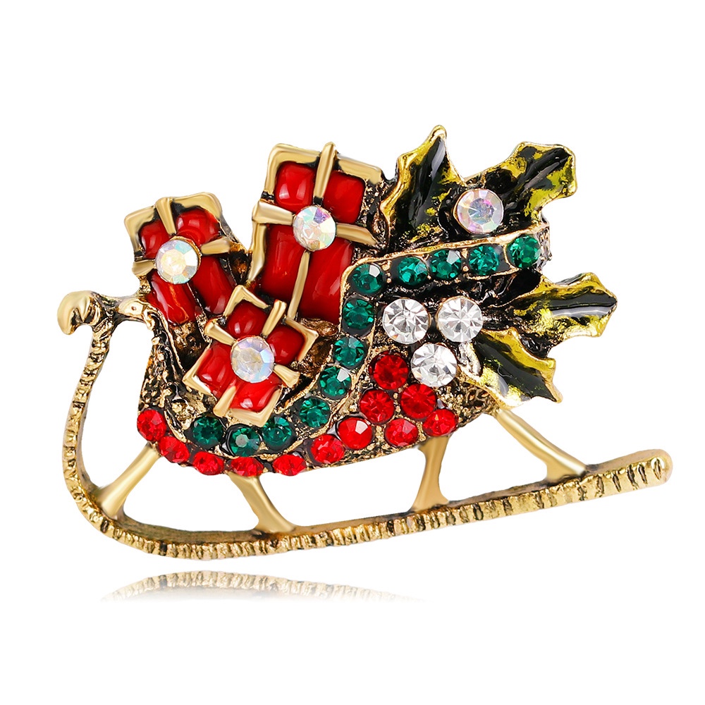 Christmas collection with diamond sleigh car brooch with corsage pin