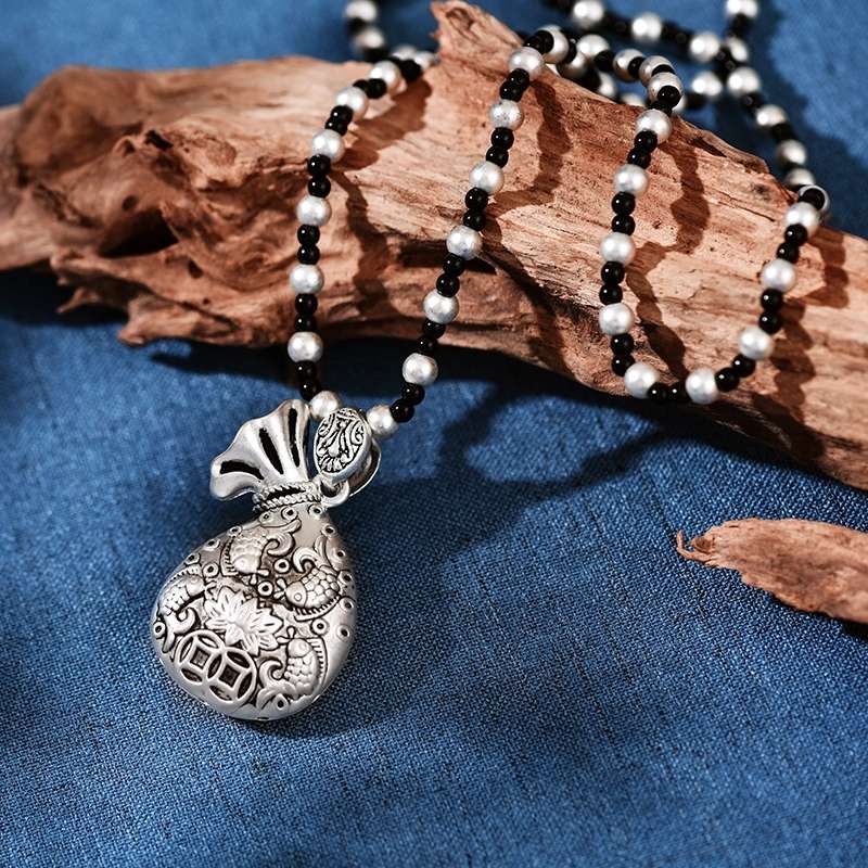 Jingpuli brand HY27 Silver Collection Long sweater Chain Five Blessings Money Bag style pic 15