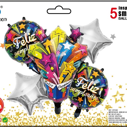 西语生日黑色礼盒铝膜气球5件套装 各种生日派对房间装饰用品 多款可选 1212店面 可订做