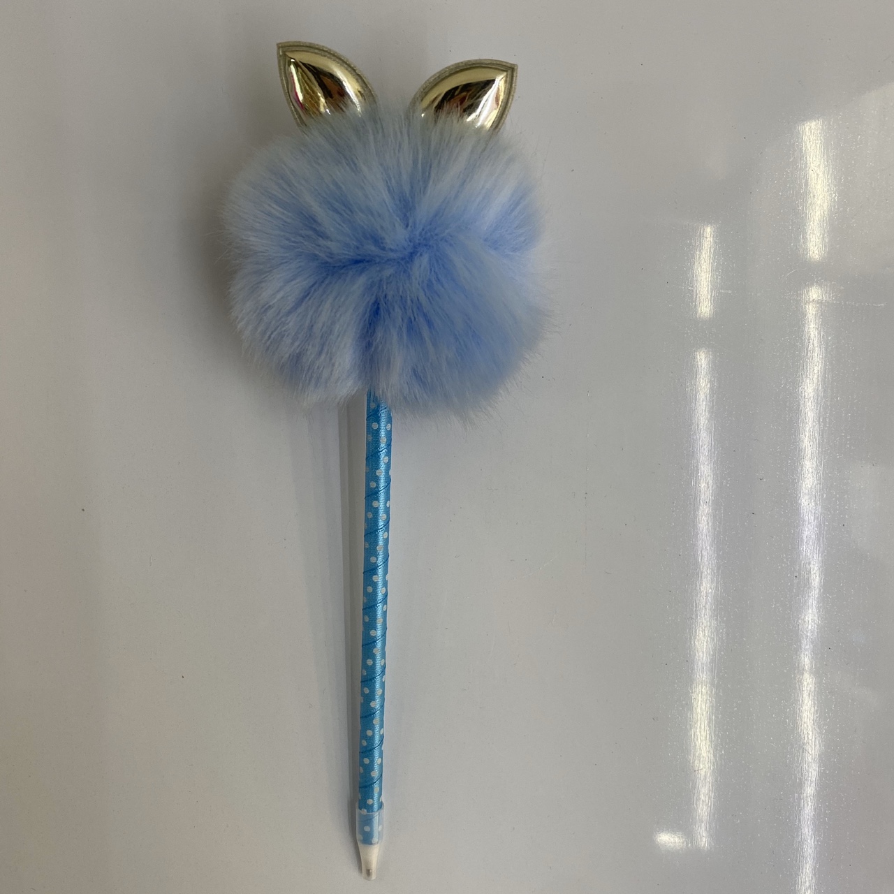 兰色毛球兔耳朵工艺圆珠笔书写工具学习文具学生用品