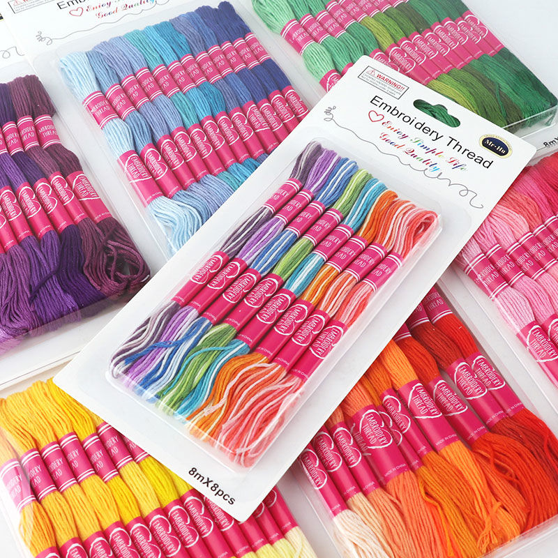彩色刺绣渐变棉线手绳编织蓝色套装绣花线手工绿色十字绣绣线彩线78