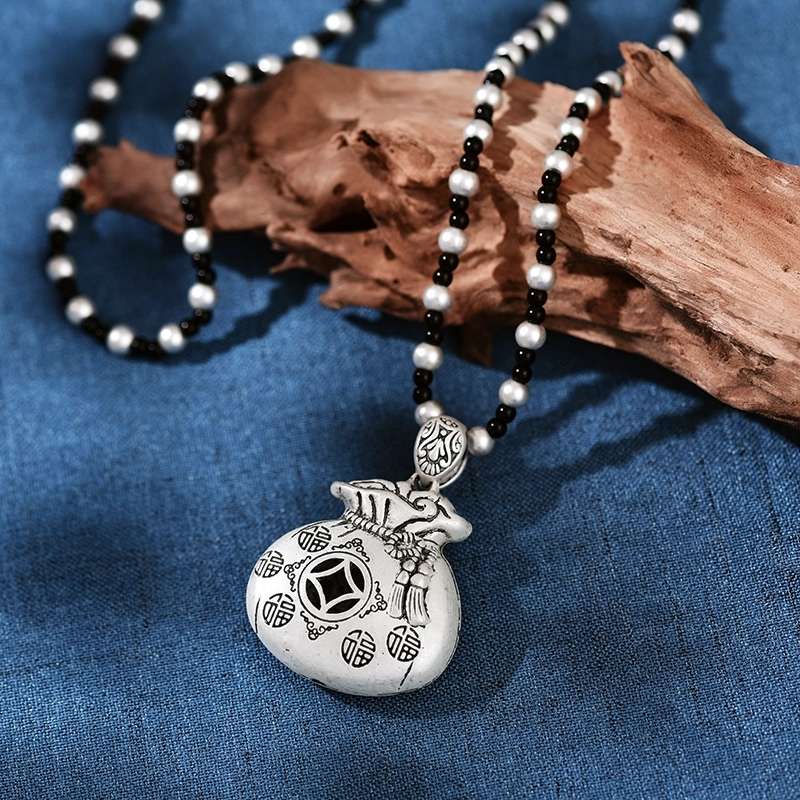 Jingpuli brand HY27 Silver Collection Long sweater Chain Five Blessings Money Bag style pic 16