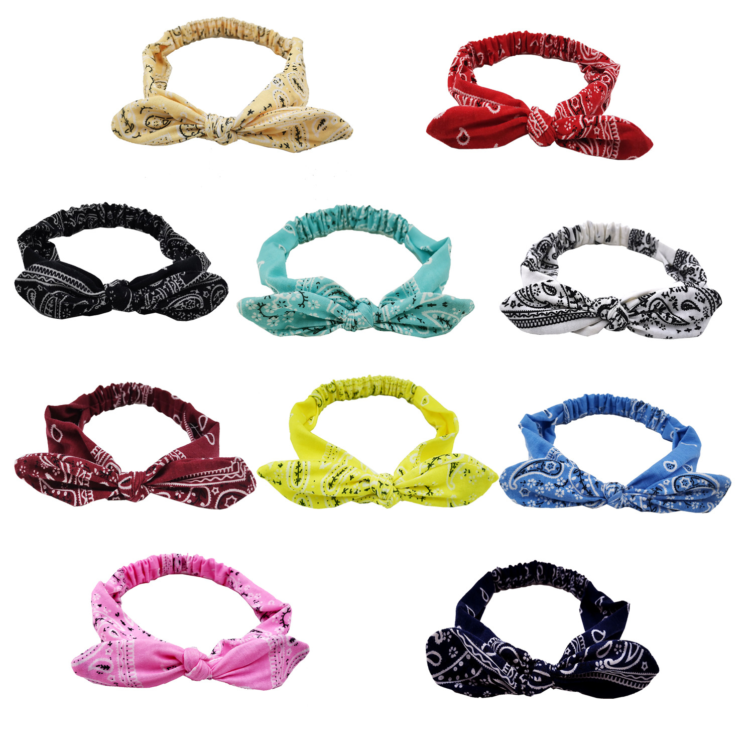 FLY89 new European and American printed rabbit ear knotted headband, cashew printed fabric cross-head headband wholesale