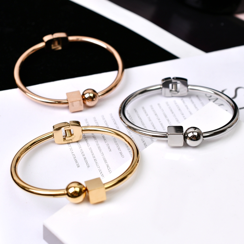 European and American fashion personality round ball square male and female couples open bracelet bracelet