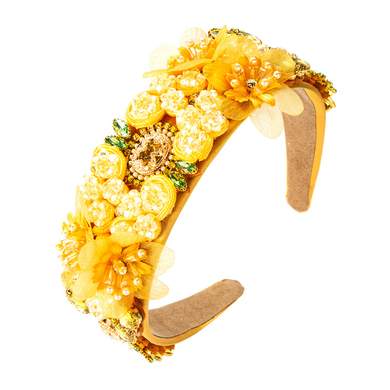 New European and American garland headwear, French super ethereal crystal headband yellow Specification drawing