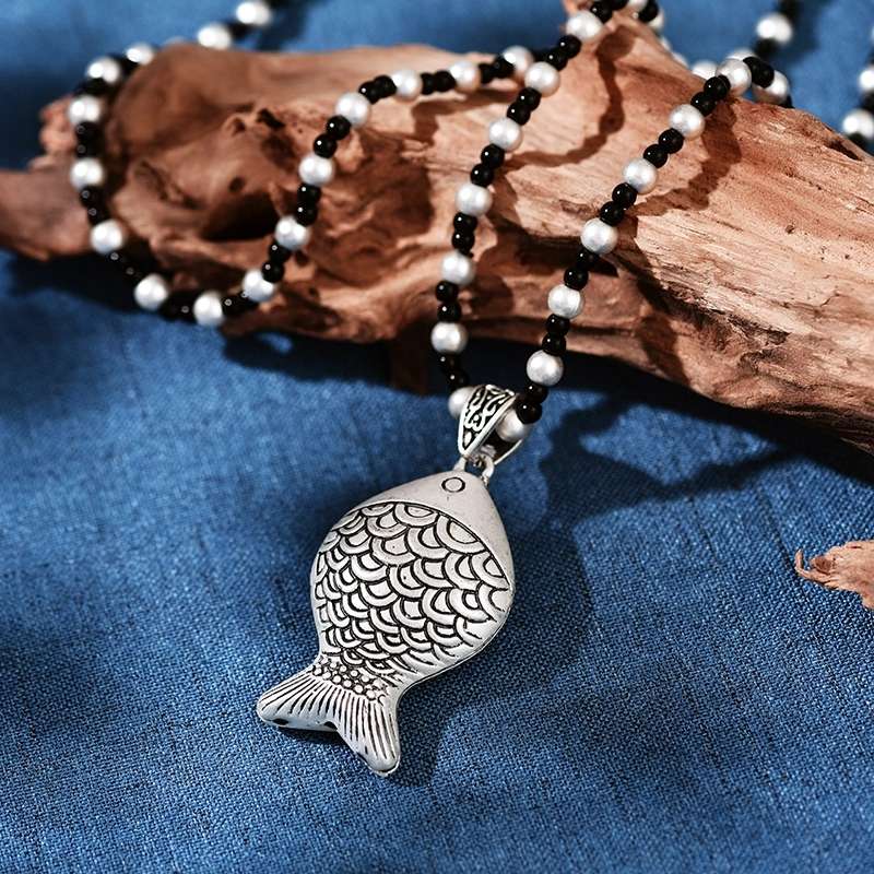Jingpuli brand HY27 Silver Collection Long sweater Chain Five Blessings Money Bag style pic 13