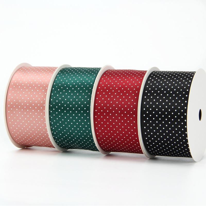 4cm polyester wine red polka dot webbing, flower gift packaging ribbon, decorative accessory ribbon details Picture
