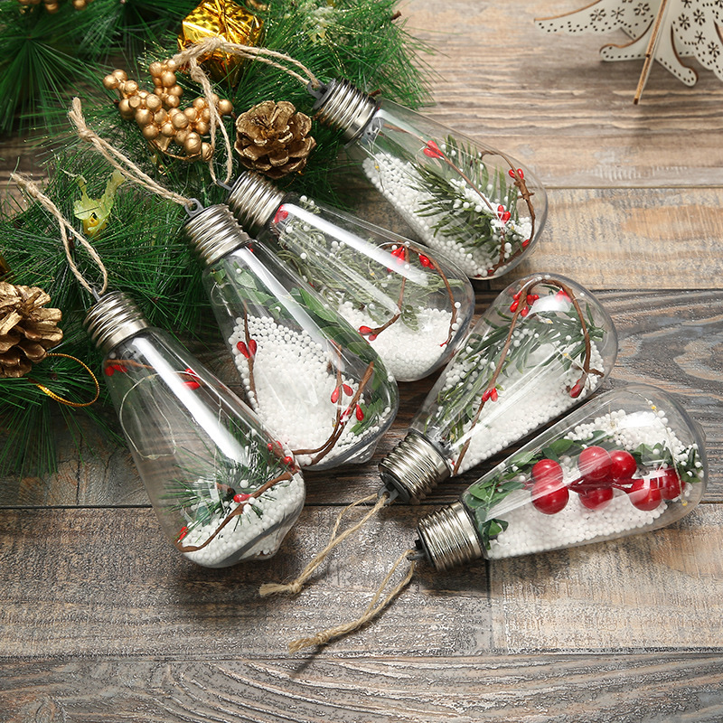 透明LED发光灯泡形圣诞球挂饰创意DIY生日派对用品圣诞树挂饰批发礼品松枝相思豆细节图