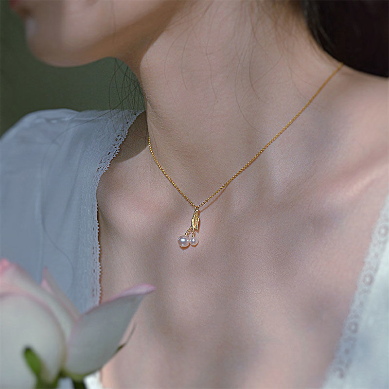 62 sterling silver pearl necklace, women's collarbone chain, little cherry Korean version, simple ns, trendy, versatile and elegant, 14k gold-plated, does not fade Specification image