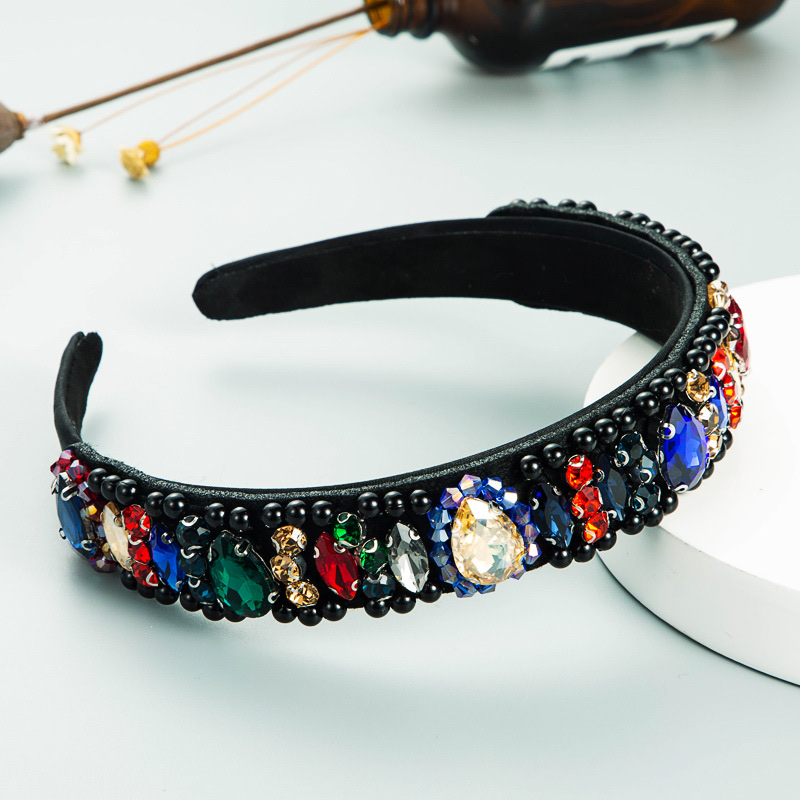 European and American teardrop-shaped glass diamond crystal pearl fashionable and trendy headband Specification drawing
