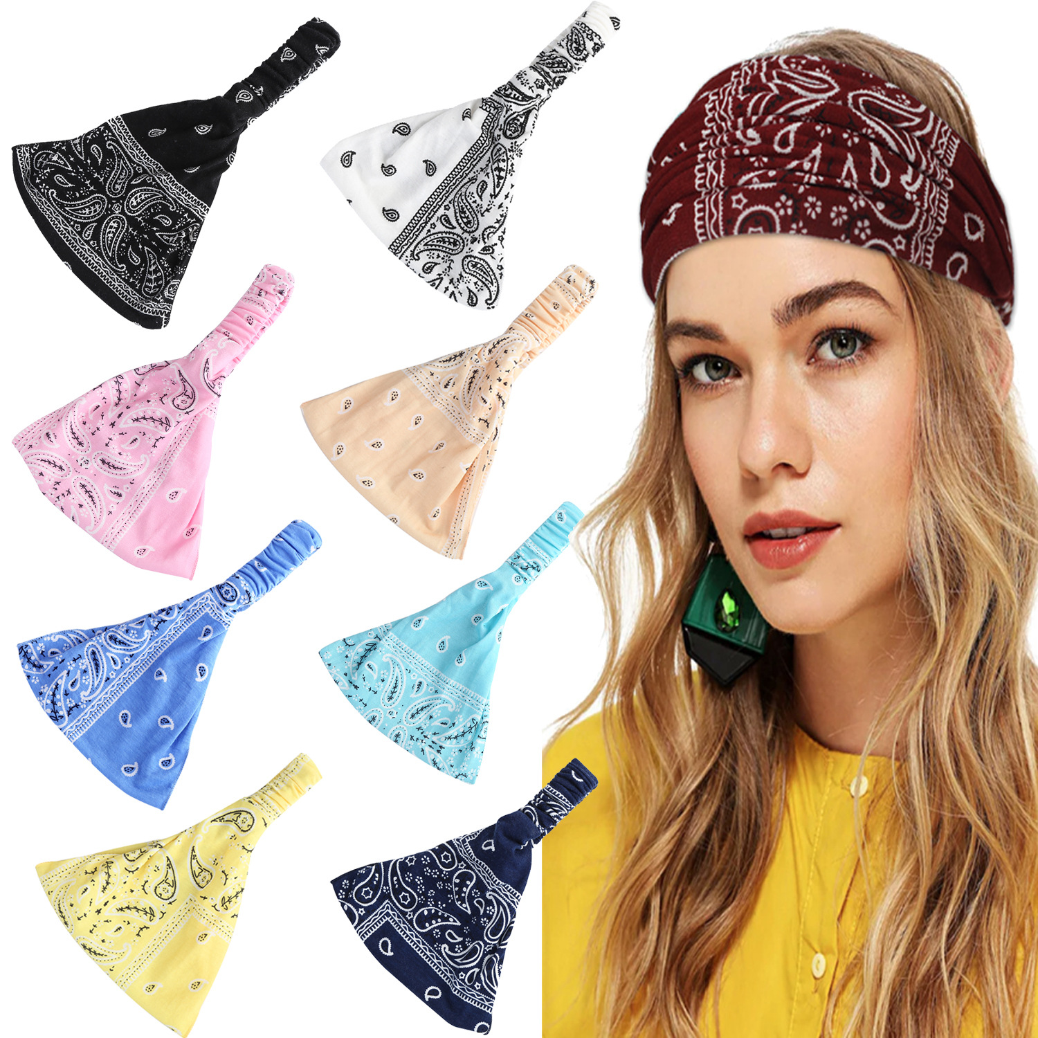 FLY85 Bosimi Asia-Europe Beauty Cashew Yoga Hair Band, Sweat-absorbing, Elastic Cotton Sports headband, Women's Amoeba Hair accessory