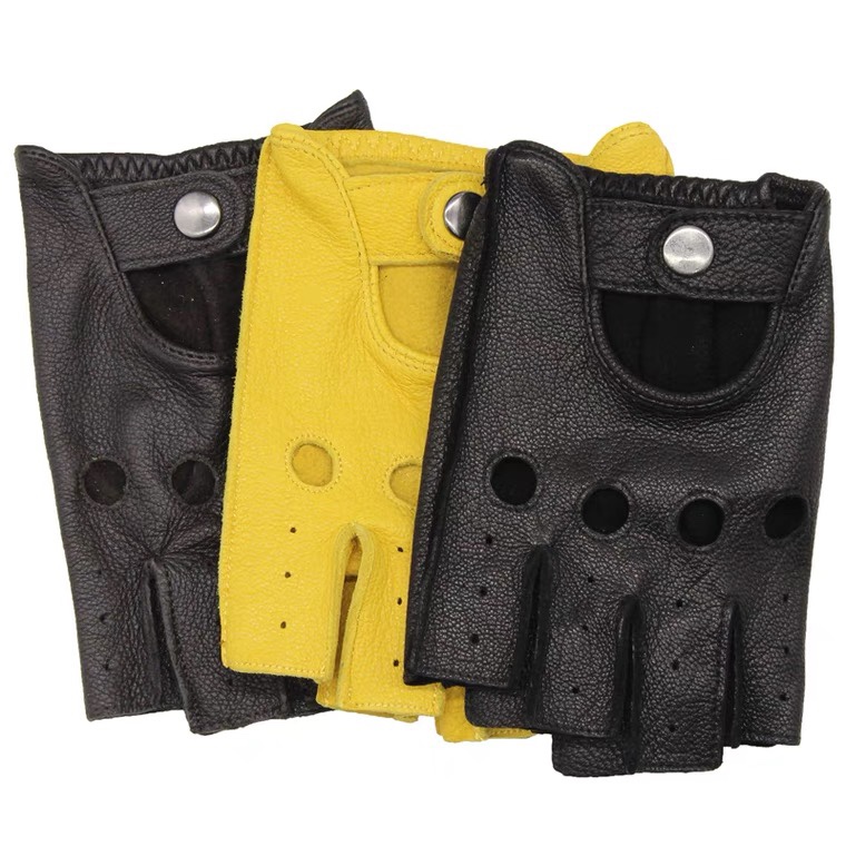 Summer fitness half-finger gloves Men's deerskin cowhide riding vintage motorcycle Motorbike driving sports sheepskin gloves