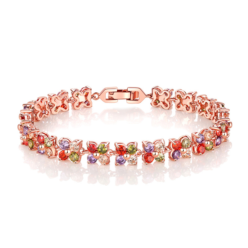 New products on the market Europe and America style rose gold ladies colorful zircon bracelet Yiwu small commodities