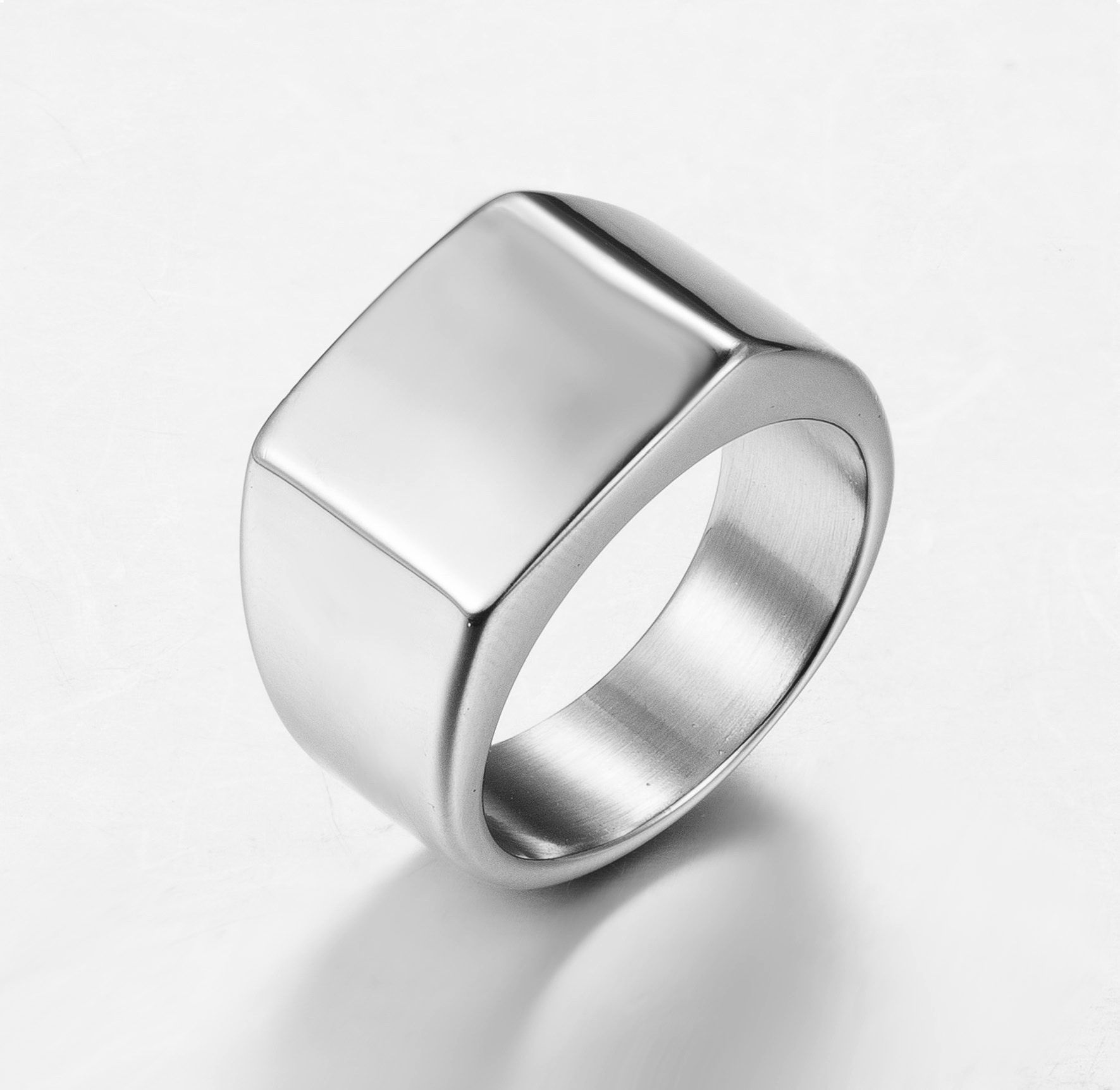 欧美简约光面方形戒指 光面不锈钢指环 简约男士戒指细节图