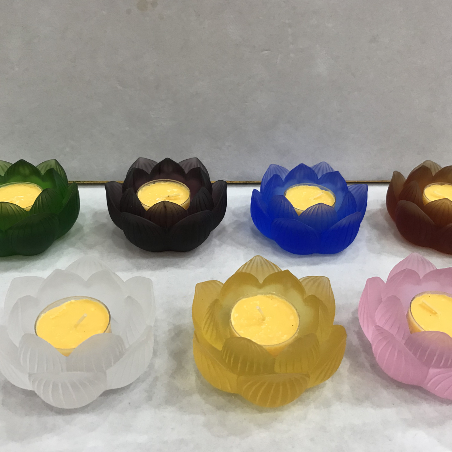 Seven-colored glass lotus candlestick