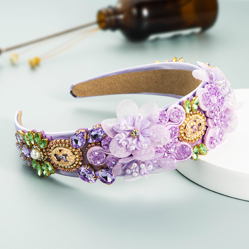 New European and American garland headwear, French super fairy crystal headband purple Specification drawing