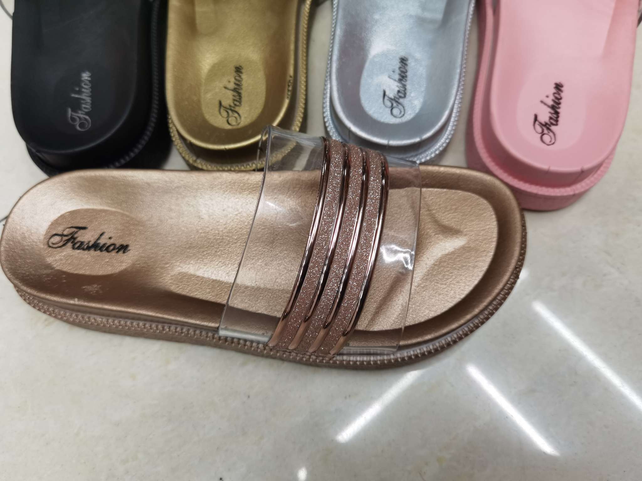 Transparent electroplated strips for women's slippers details Picture