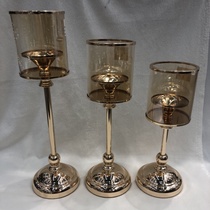 European metal candle cylinder gold glass candle holder Creative retro home decoration candle cup crafts