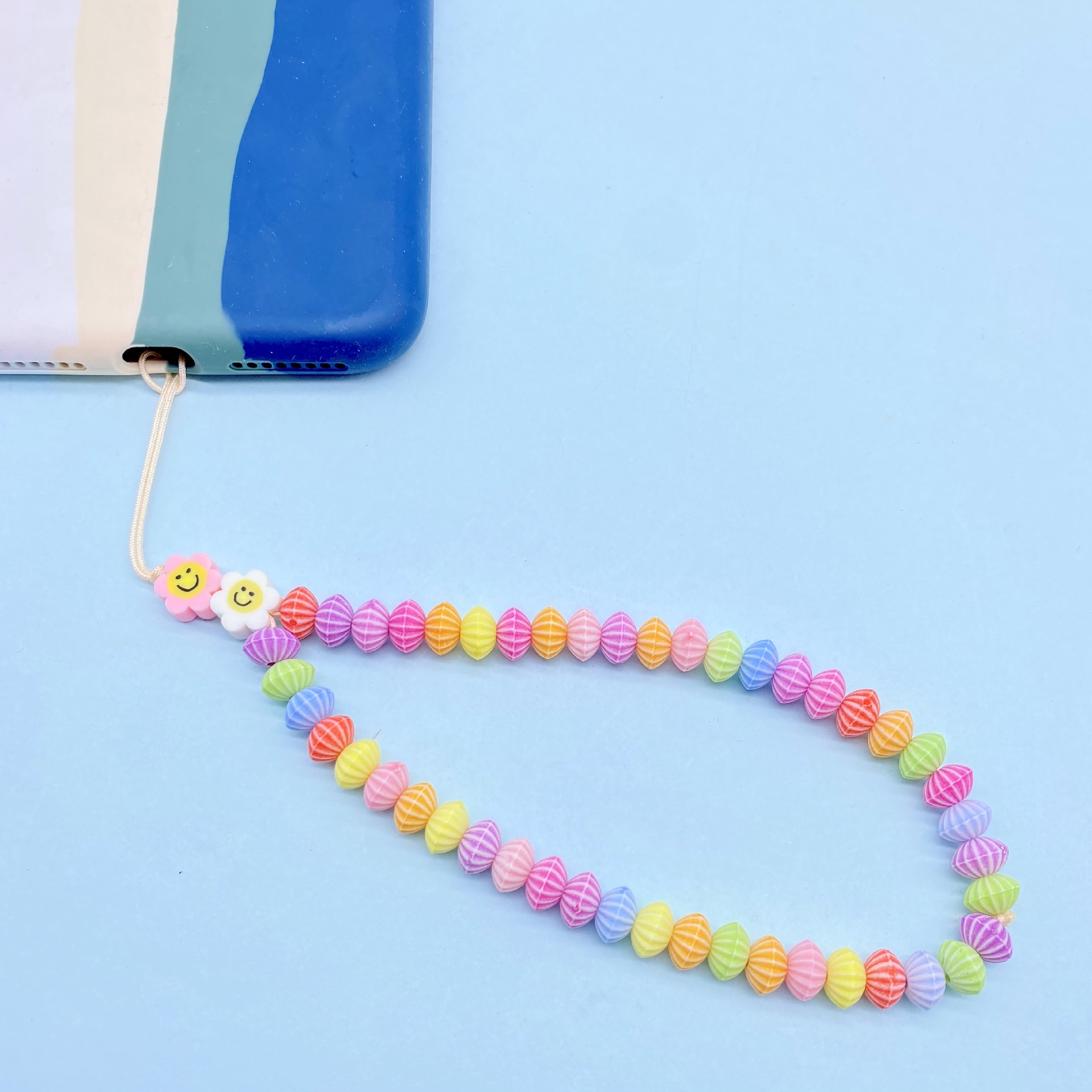 Japan, South Korea and the United States creative anti-loss mobile phone chain hanging accessories short pumpkin pearl flower polymer clay mobile phone lashing 2 thumbnail