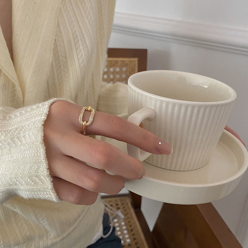 Metal chain zircon opening adjustable ring female ins fashion niche design Fashion personality simple food ring