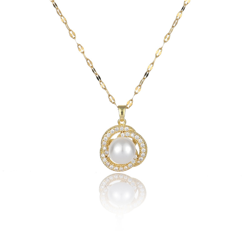 Korean version internet-famous pearl necklace, fashionable and simple, women's collarbone chain, neck chain, gold-plated pearl pendant manufacturer wholesale 3 Specification image