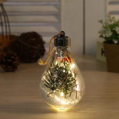 LED transparent Christmas balls, Christmas decorations, creative simulation bulbs, Christmas tree decoration pendants, plastic balls, 7*7*11, electronic red fruit pine branch balls, bubble lights Application Scenario
