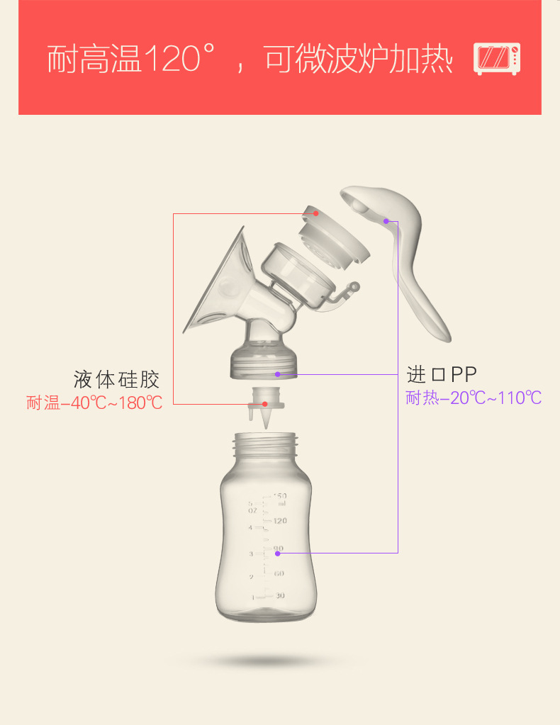 紫莓兔 手动吸奶器 吸力大孕产妇用品挤奶器拔奶催乳 Breast pump详情图11