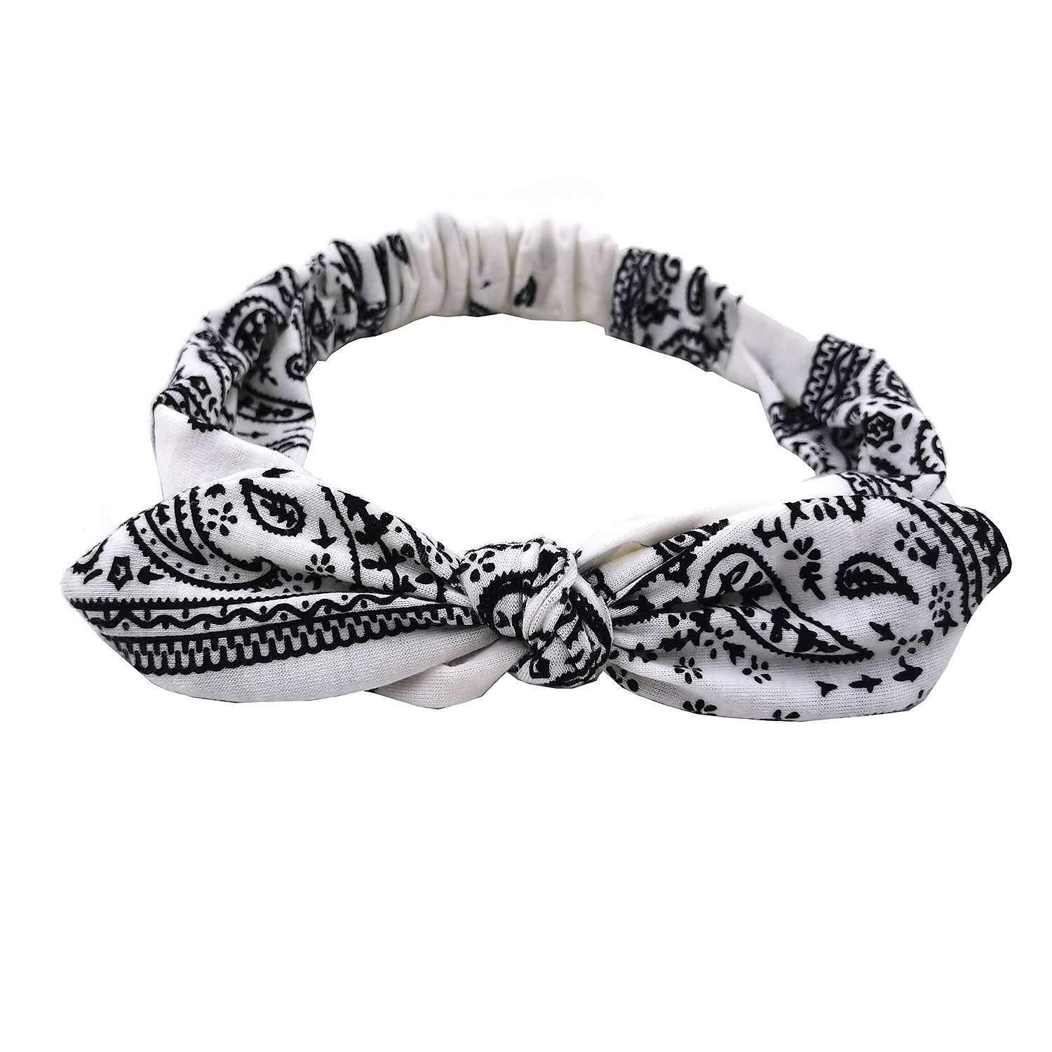 FLY89 new European and American printed rabbit ear knotted headband, cashew printed fabric cross-head headband wholesale Item Picture