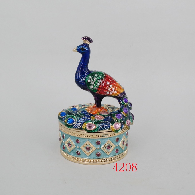 孔雀首饰盒珐琅镀彩创意金属工艺品客厅家居饰品孔雀摆件鱼虫鸟兽礼纪念品