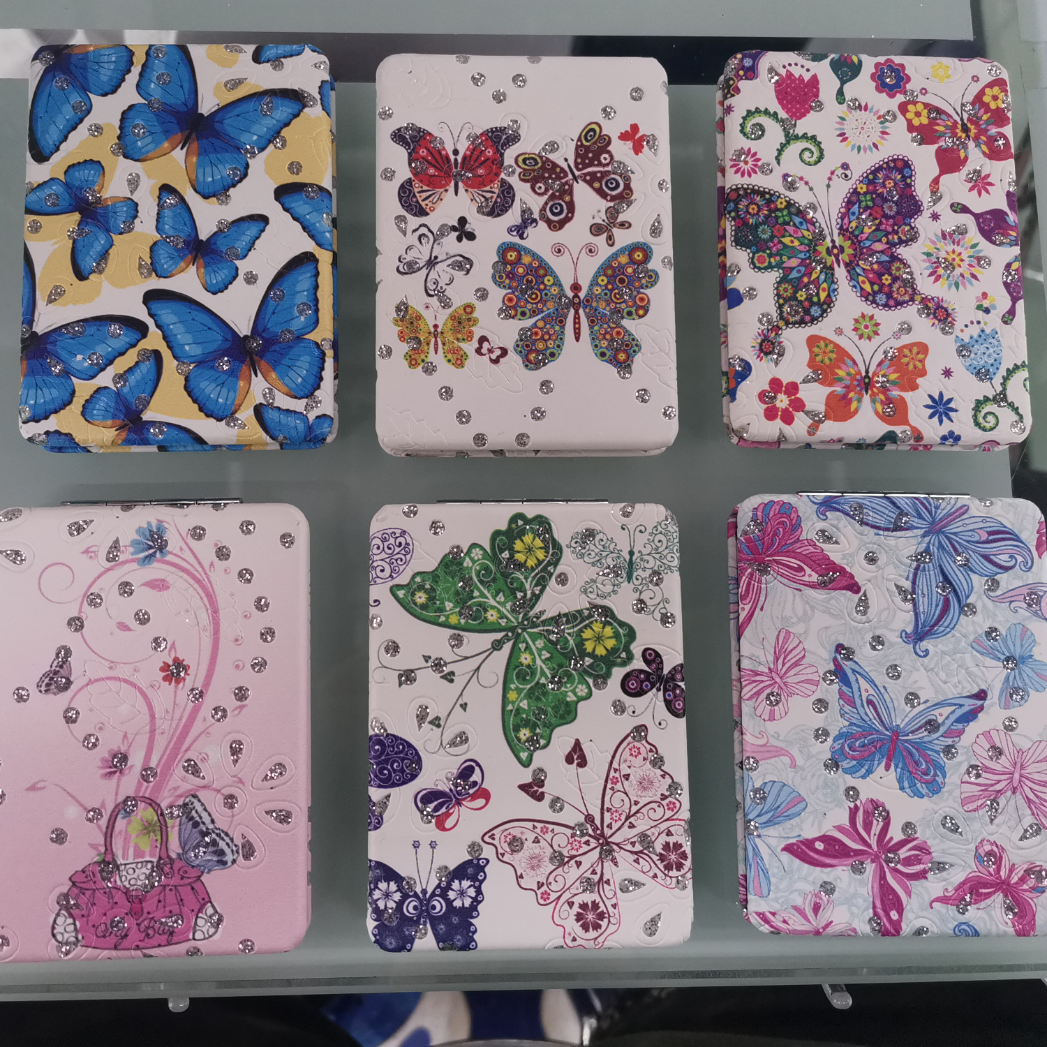 长方猫头鹰钻粉化妆镜