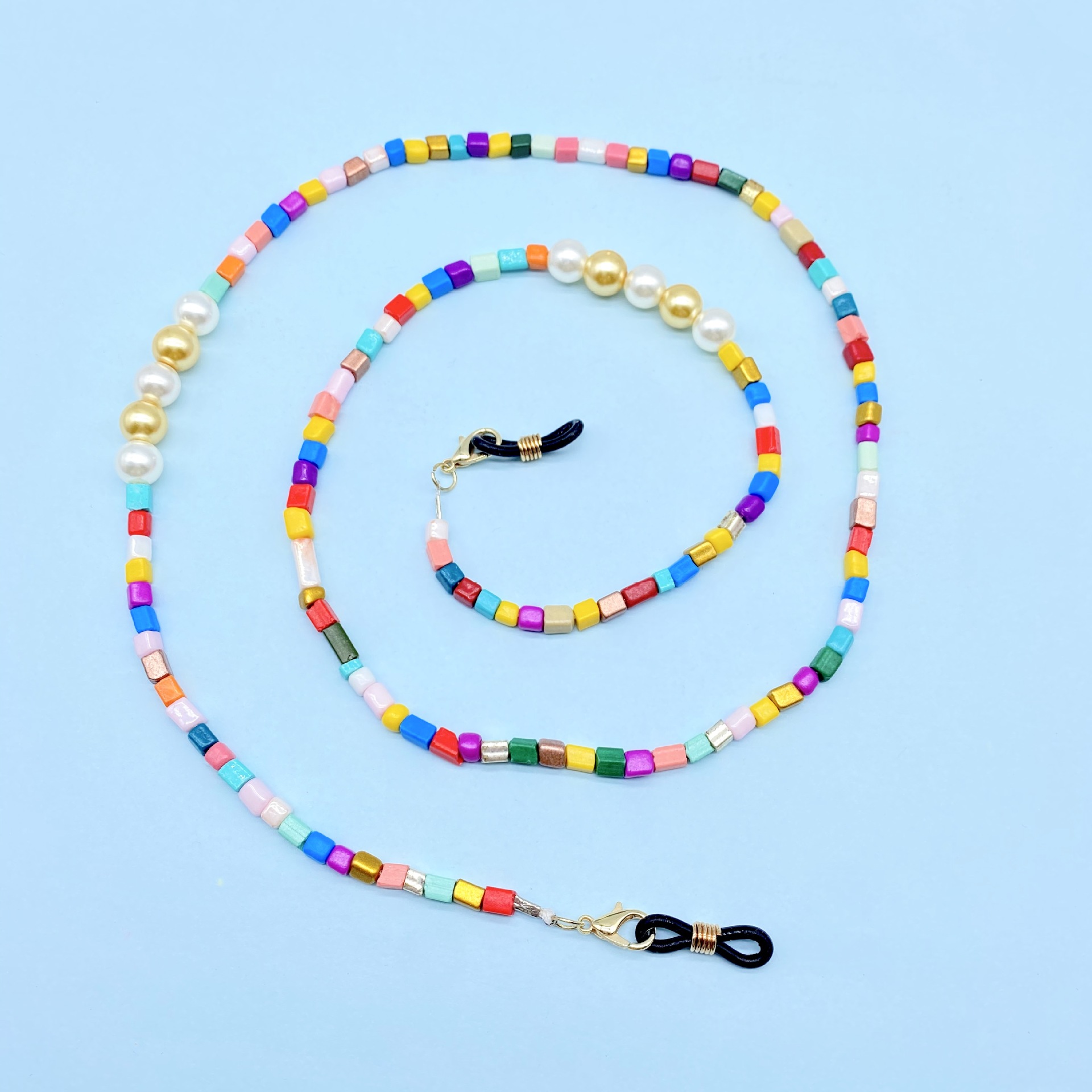 欧美跨境气质方形米珠金白珍珠口罩链眼镜链双用款