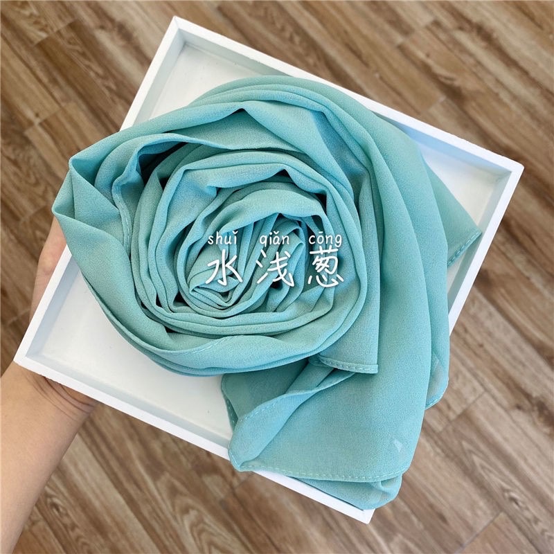 Regalo promocional verano nuevo 80 color sólido chiffon de alta calidad popular larga toalla casual cubierta cabeza gasa pañuelo detail image 4